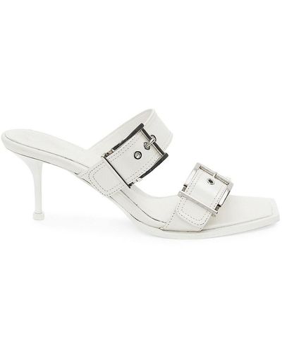 Alexander McQueen Leather Buckle Mules - White