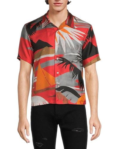 Palm Angels Hawaii Cropped Silk Bowling Shirt - Red