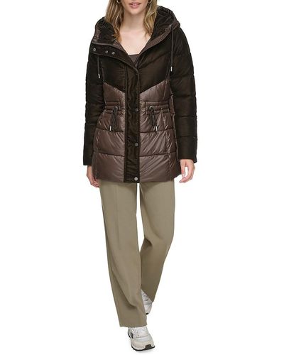 Andrew Marc Varna Velvet Hooded Puffer Jacket - Black