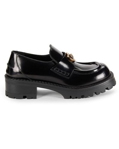 Versace Medusa Leather Platform Penny Loafers - Black