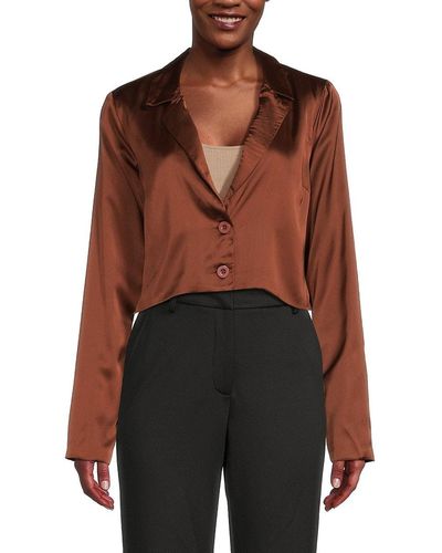 Noisy May Claire Crop Button Up Top - Brown