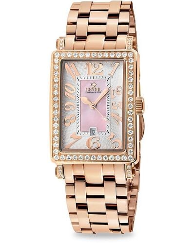 Gevril Avenue Of Americas Mini 25mm Ion Plated Rose Goldtone Stainless Steel, Mother Of Pearl & Diamond Bracelet Watch - Metallic