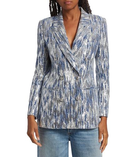 10 Crosby Derek Lam Walter Sequined Tweed Double Breasted Blazer - Blue