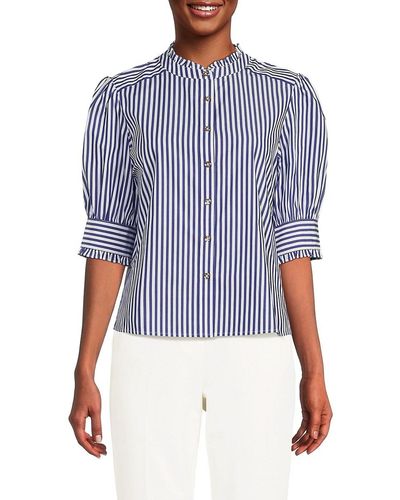 Tommy Hilfiger 'Striped Puff Sleeve Shirt - Blue