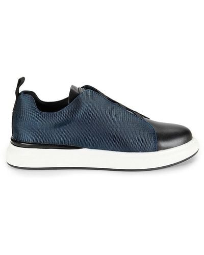 Karl Lagerfeld Low Top Leather & Mesh Slip On Sneakers - Blue