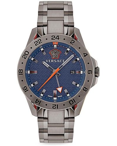 Versace Sport Tech Gmt Gunmetal Stainless Steel Bracelet Watch - Blue