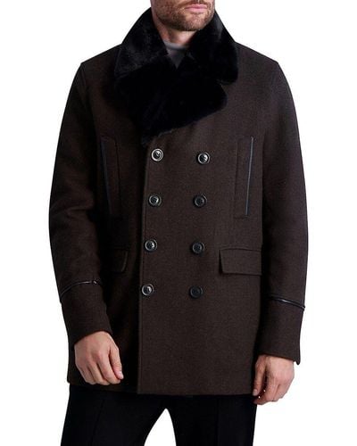 Mens wool coat top with fur collar