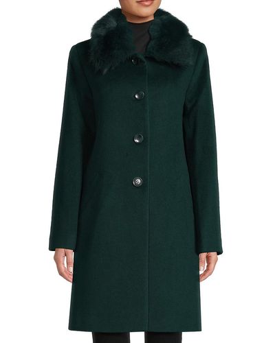 Sofia Cashmere Shearling Collar Wool Blend Car Coat - Green