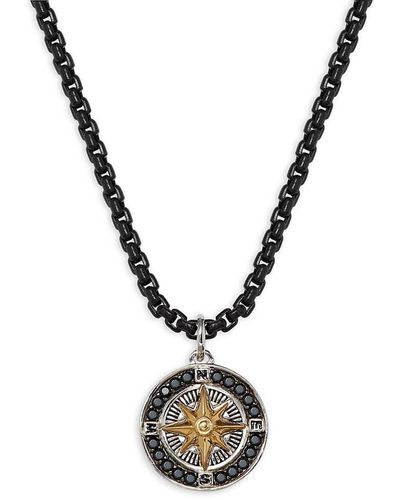 Effy Tri-tone Sterling Silver & Black Spinel Compass Pendant Necklace - Metallic