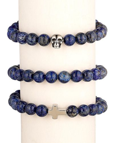 Eye Candy LA 3-piece Titanium & Blue Agate Beaded Bracelet Set