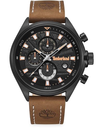 Timberland Dress Sport 46mm & Leather Strap Chronograph Watch - Black