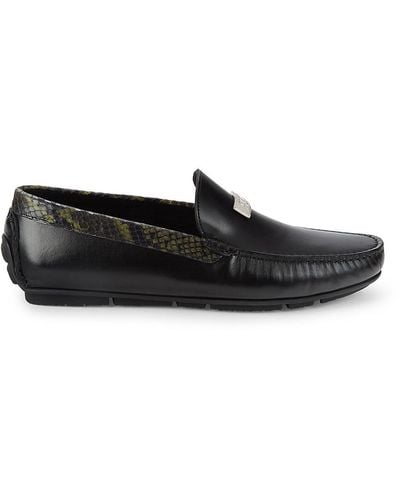 Class Roberto Cavalli Snake Embossed Leather Driving Loafers - Black