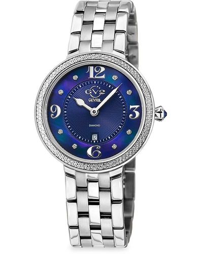 Gv2 Verona 37mm Silvertone Stainless Steel, Mother-of-pearl & 0.05 Tcw Diamond Bracelet Watch - Blue