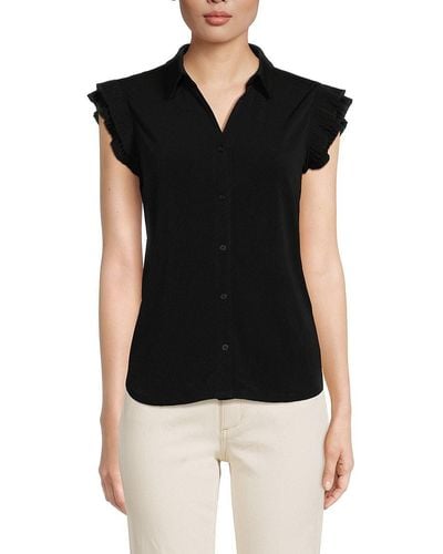 Adrianna Papell 'Flutter Sleeve Button Down Shirt - Black
