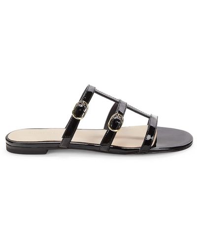 Stuart Weitzman Grecian Caged Patent Leather Flat Sandals - Black