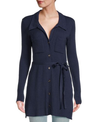 Saks Fifth Avenue Saks Fifth Avenue Ribbed Belted Mini Shirtdress - Blue