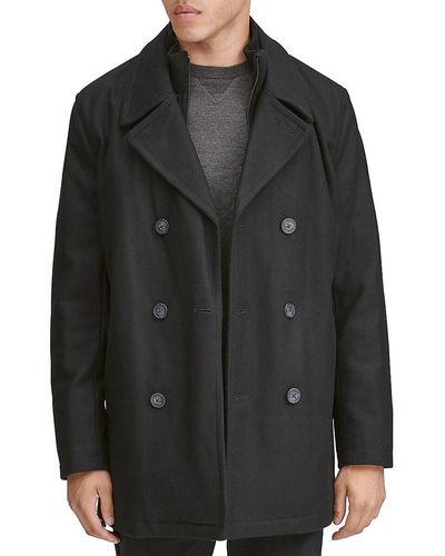 Andrew Marc Burnett Double-Breasted Wool-Blend Coat Jacket - Black