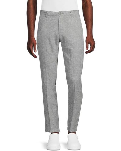 Saks Fifth Avenue Flat Front Linen Blend Trousers - Grey