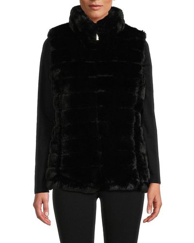 Calvin Klein Mixed Media Faux Fur Puffer Vest - Black
