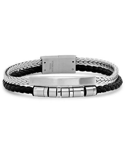 Anthony Jacobs Stainless Steel & Braided Leather Id Bracelet - Black