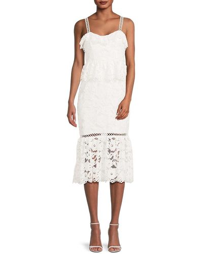 Likely Leigh Peplum Lace Midi Dress - White