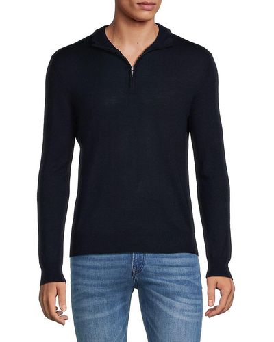 Saks Fifth Avenue Saks Fifth Avenue Essential Merino Wool Blend Quarter Zip Sweater - Blue