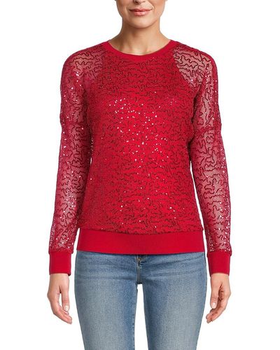 St. John Dkny Sequin Dolman Sleeve Top - Red