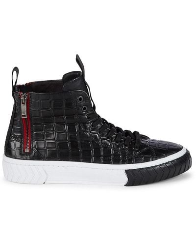 Karl Lagerfeld Embossed Leather High-Top Sneakers - Black