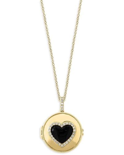 Effy 14k Yellow Gold, Onyx & Diamond Heart Locket Necklace - Metallic