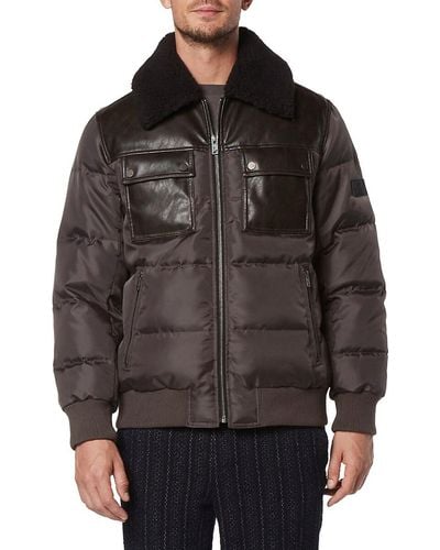 Andrew Marc Beaumont Faux Shearling Collar Puffer Jacket - Gray