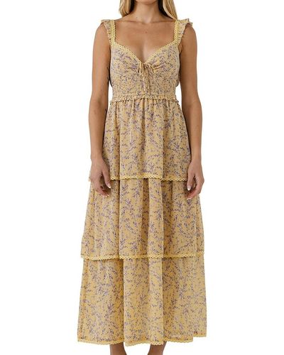 Endless Rose Floral Lace Trim Maxi Dress - Natural