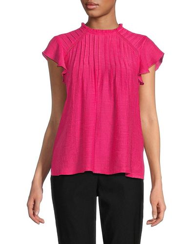 Nanette Lepore Solid Ruffle Pleated Top - Red