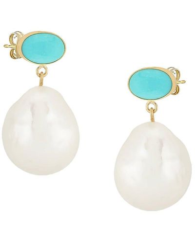 Saks Fifth Avenue Saks Fifth Avenue 14k Yellow Gold, 12mm Baroque Natural Freshwater Pearl & Turquoise Drop Earrings - Blue