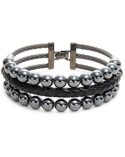 Alor Hematite, Stainless Steel & Leather Bracelet - Black