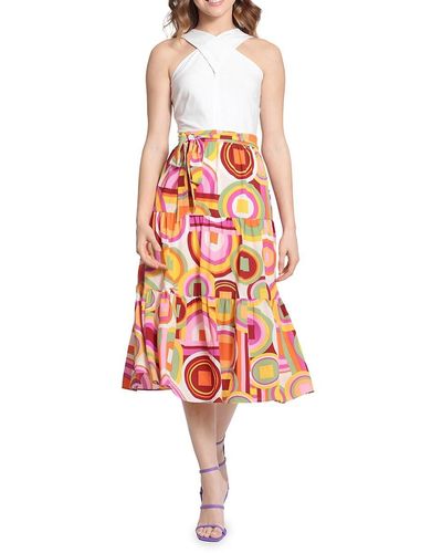 Donna Morgan Geometric Print Tiered Midi Dress