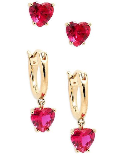 Adriana Orsini Set Of 2 18k Goldplated & Cubic Zirconia Heart Earrings - Pink
