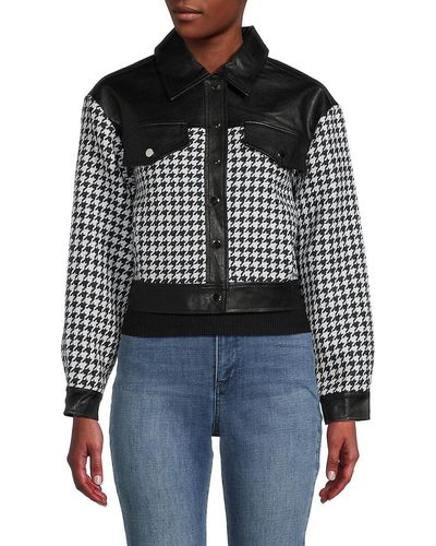 Wdny Faux Leather & Houndstooth Jacket - Black