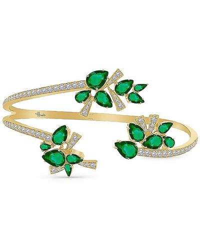Hueb Botanica 18k Yellow Gold, Emerald & Diamond Cuff Bracelet - Green