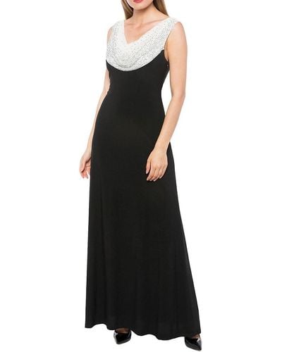 Marina Cowl Neck Drape Column Gown - Black
