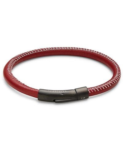 Tateossian Black Ip Plated Stainless Steel & Leather Bracelet - Red