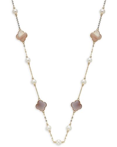 Effy 14k Rose Gold, Mother-of-pearl & 14k Yellow Gold & 5mm Round Freshwater Pearl Station Necklace - Metallic