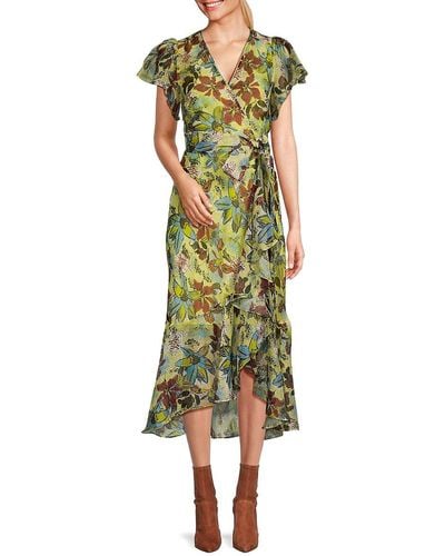 Tanya Taylor Blaire Floral Belted Midi Dress - Green