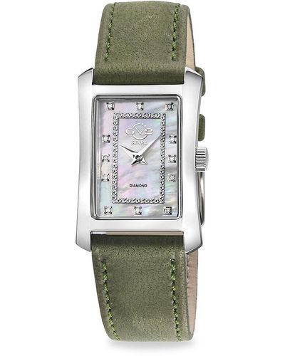 Gevril Luino 29mm Stainless Steel, Diamond & Leather Strap Watch - Green