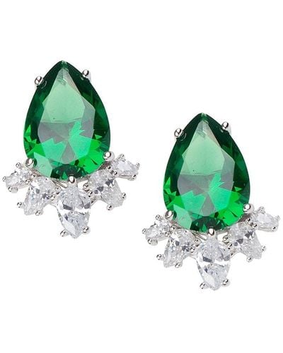 CZ by Kenneth Jay Lane Rhodium Plated & Crystal Statement Pear Earrings - Green