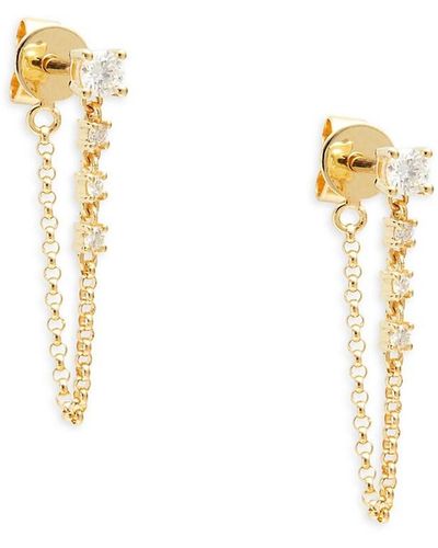 Saks Fifth Avenue Saks Fifth Avenue 14k Yellow Gold & 0.25 Tcw Diamond Chain Drop Earrings - White