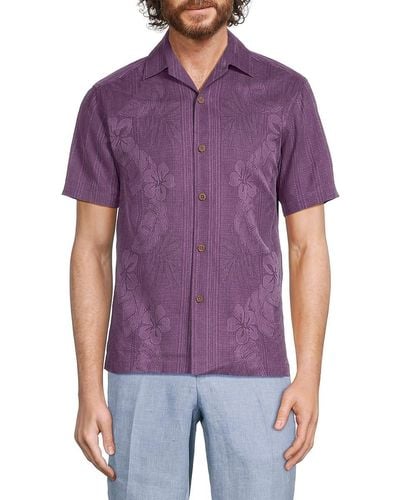 Tommy Bahama Floral Bali Border Silk Shirt - Purple
