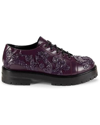 Versace Baroque Leather Lug Sole Derby Shoes - Red