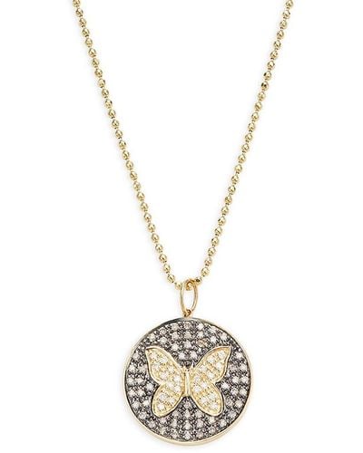 Sydney Evan 14k Yellow Gold, Black Rhodium & 0.44 Tcw Diamond Butterfly Medallion Pendant Necklace - Metallic