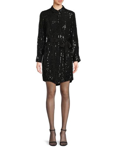 Velvet Tanya Sequin Mini Shirt Dress - Black