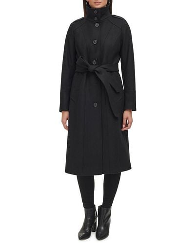Kenneth Cole Belted Wool Blend Military Coat - Black